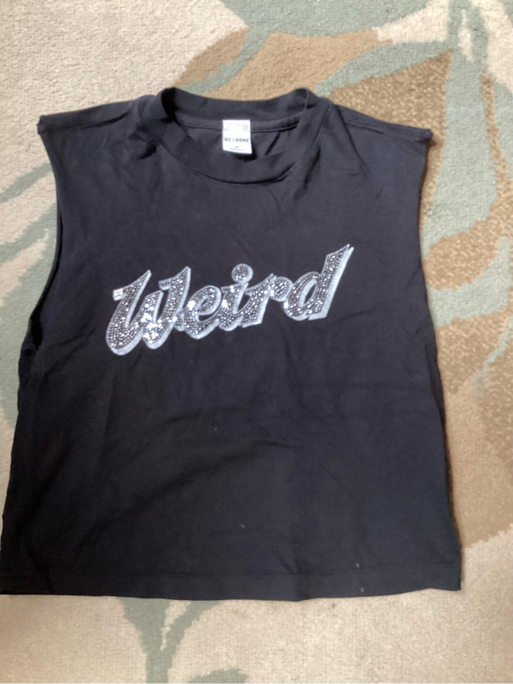 EUC! Re/Done Black + Silver Rhinestone “Weird” Muscle Tank